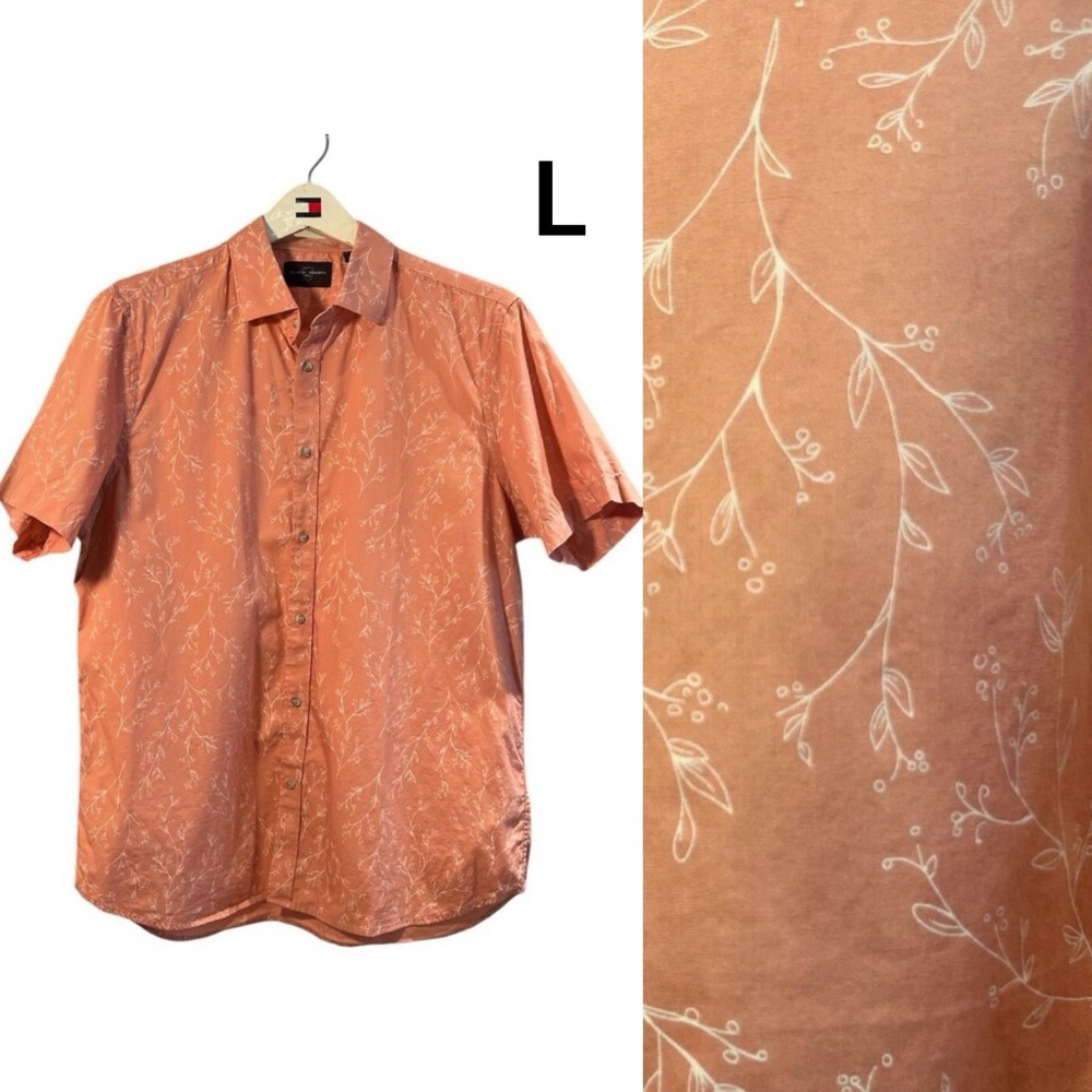 BLACK BROWN 1826 Men's Casual Button Down Shirt Sz L Peach with Cream Detail